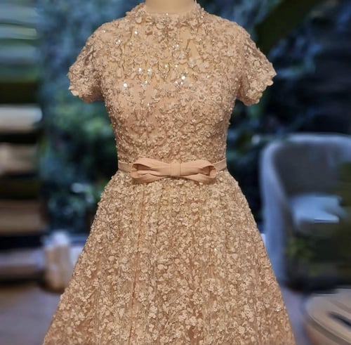 فستان سهرة راقي مع كم قصير من سمارا بوتيك-A87