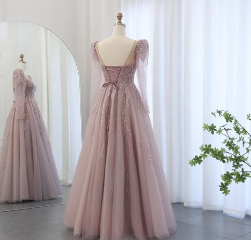 فستان ملكة وردي مع أكمام من سمارا بوتيك-P26