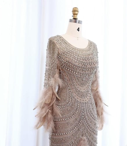 فستان سهرة راقي مع ريش الذيل من سمارا بوتيك-A80