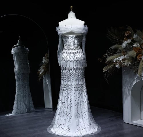 فستان سهرة مميز بتطريز يدوي فاخر من سمارا بوتيك-E6...