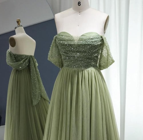 فستان سهرة ناعم أخضر من سمارا بوتيك-S45