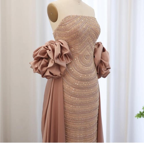 فستان سهرة ناعم بدون اكتاف من سمارا بوتيك-S17