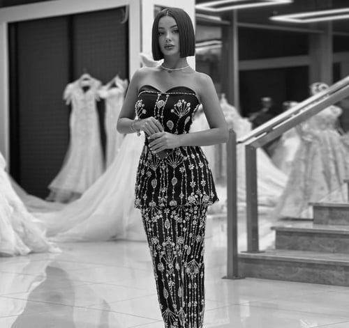 فستان اسود بتطريز يدوي من سمارا بوتيك-E89