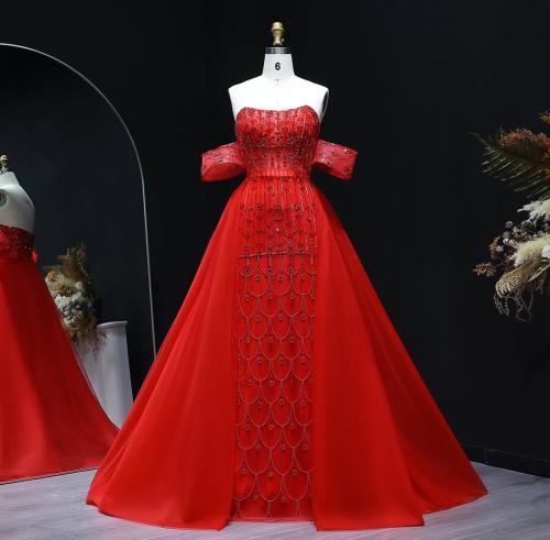 فستان سهرة احمر تطريز يدوي من سمارا بوتيك-E59