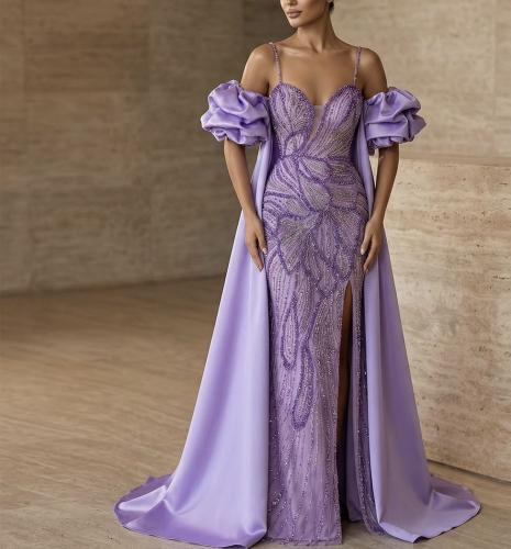 Samara Boutique front embroidery dress with satin shawl - E132