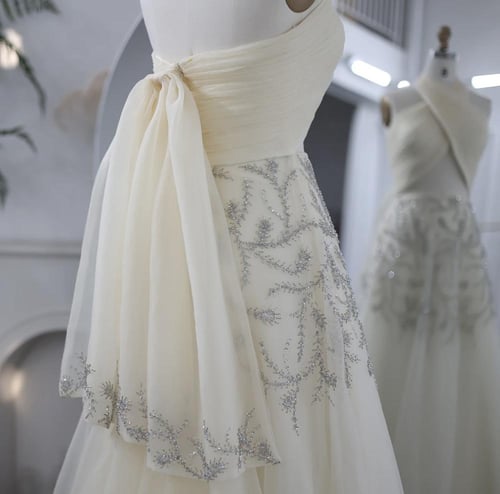 فستان سهرة ملكة ناعم لتوديع العزوبية-أوف وايت من س...