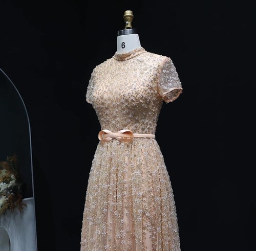 فستان سهرة راقي مع كم قصير من سمارا بوتيك-A87