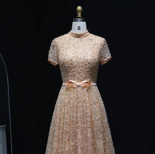 فستان سهرة راقي مع كم قصير من سمارا بوتيك-A87