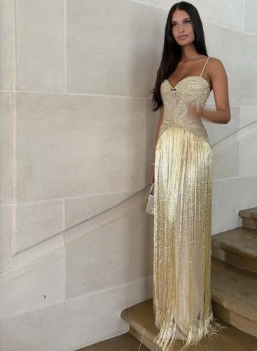 Elegant evening dress with beaded ribbons from Samara Boutique - E137