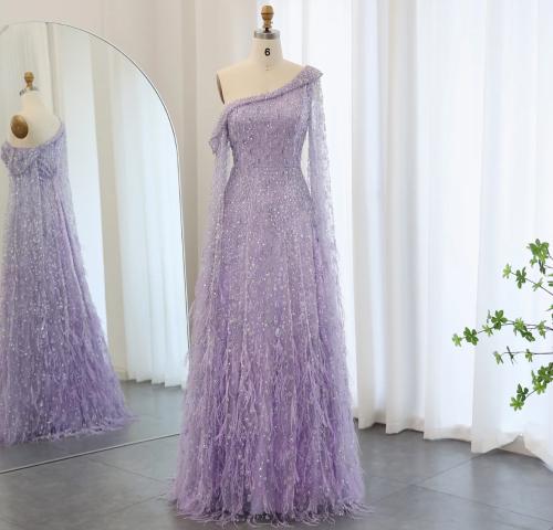 فستان سهرة فاخر من سمارا بوتيك- بكتف واحد بأكمام و...