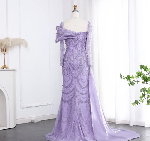 فستان سهرة فاخر كرستال مع أكمام طويلة منفصلة من سم...