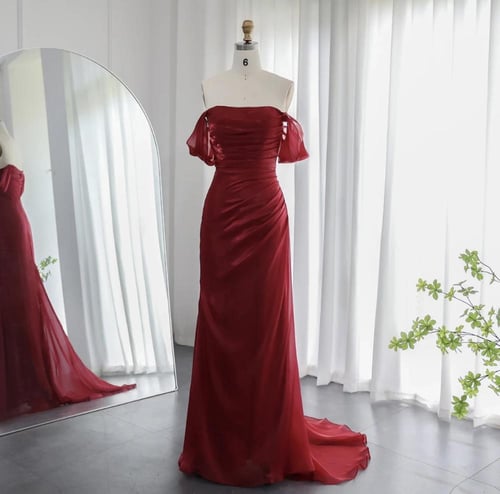 فستان سهرة ناعم احمر وصيفة العروسة من سمارا بوتيك-...