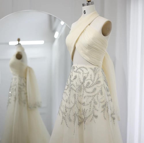 فستان سهرة ملكة ناعم لتوديع العزوبية-أوف وايت من س...