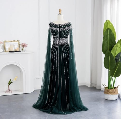 فستان سهرة فاخر ريش الصدر أكمام طويلة -A16