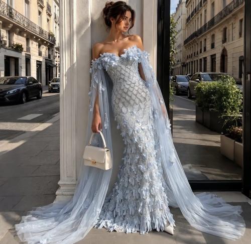 Samara Boutique Clear Sea Blue Evening Dress - E151