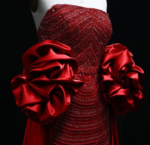 فستان احمر تطريز يدوي من سمارا بوتيك-E60