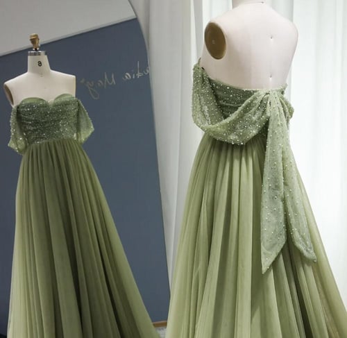 فستان سهرة ناعم أخضر من سمارا بوتيك-S45