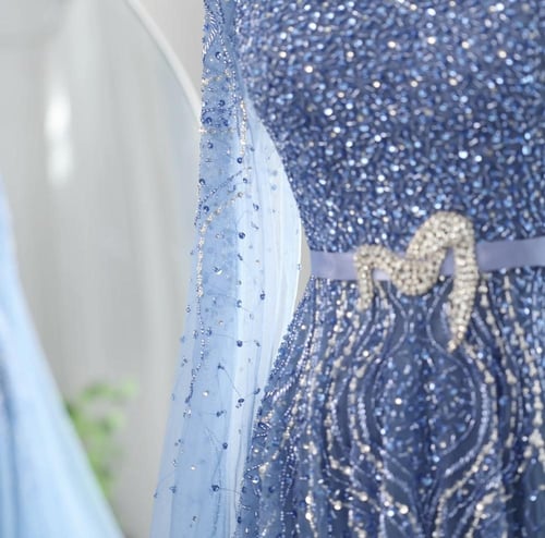 فستان أعراس فاخر ازرق بأكمام طويلة من سمارا بوتيك-...