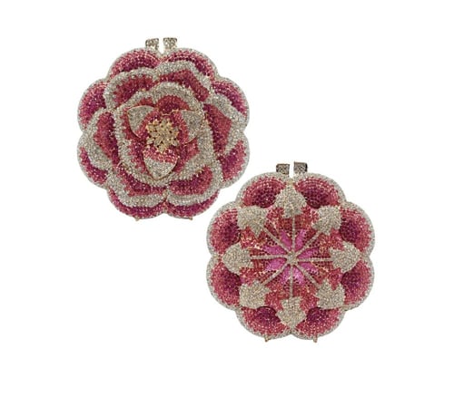 حقيبة كلاتش مسائية مرصعة بالألماس بتصميم زهرة ثلاث...