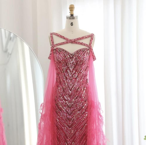 فستان سهرة فاخر فوشي مع أكمام من سمارا بوتيك-E24