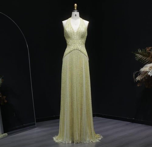 فستان ليموني تطريز يدوي من سمارا بوتيك-S147