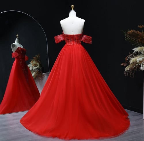 فستان سهرة احمر تطريز يدوي من سمارا بوتيك-E59