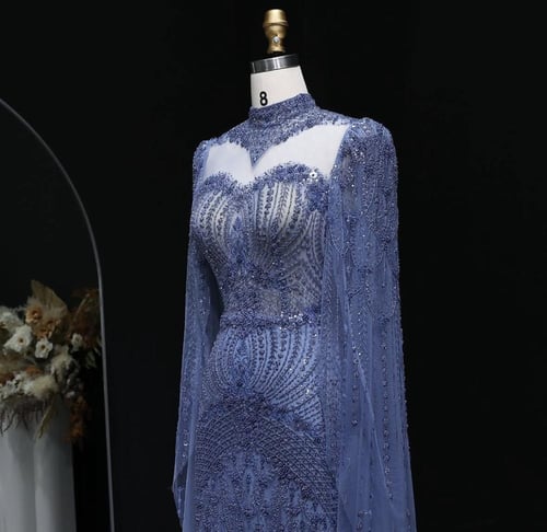 فستان أعراس فاخر بأكمام الكيب من سمارا بوتيك-A102