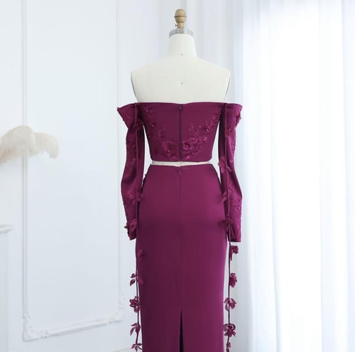 فستان خطوبة ناعم من قطعتين عنابي مخملي من سمارا بو...