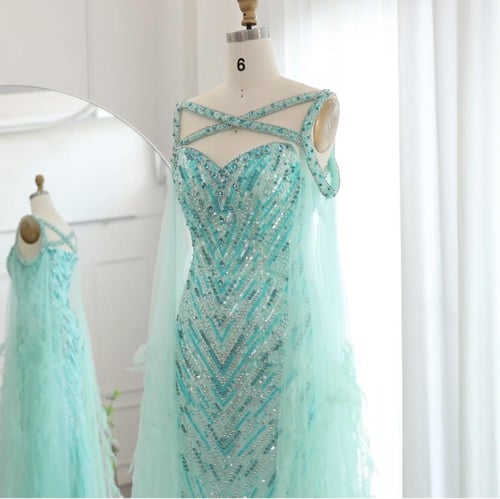 فستان سهرة فاخر تركواز مع أكمام طويلة من سمارا بوت...