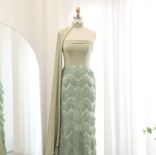 فستان سهرة ناعم مرجاني اخضر من سمارا بوتيك-S31