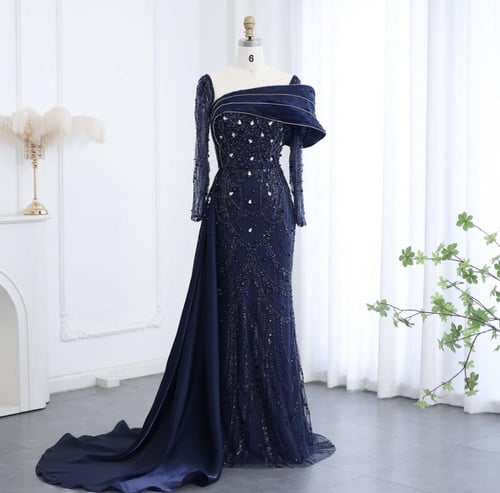 فستان سهرة فاخر كرستال مع أكمام طويلة منفصلة من سم...