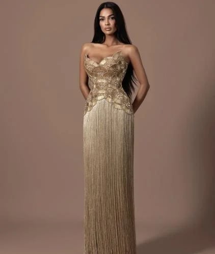 Hand-embroidered fringed evening dress from Samara Boutique