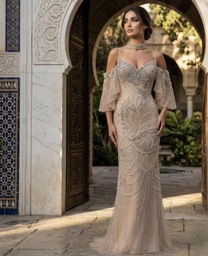 Samara Boutique Embroidered Evening Dress with Sleeves - E130