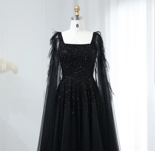 فستان سهرة راقي مع ترتر الصدر و ريش-A31