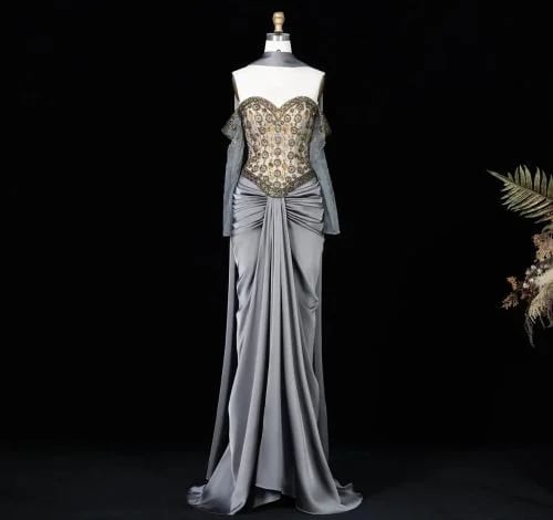 Samara Boutique modest embroidered sleeve evening dress - E147