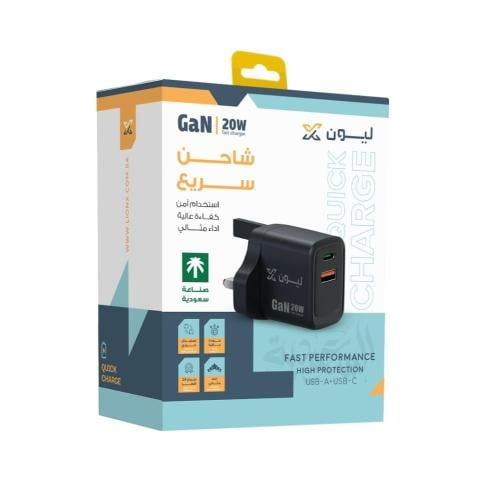 شاحن جداري ليون اكس LionX 20 واط PD + USB بتقنية G...