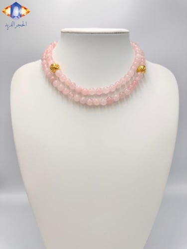 السبحه الذكيه من حجر الكوارتز الوردي الطبيعي الفات...