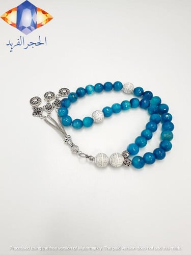 سبحة حجر العقيق الأزرق الداكن الكريم الطبيعي