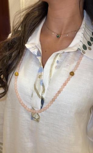 السبحه الذكيه من حجر الكوارتز الوردي الطبيعي الفات...