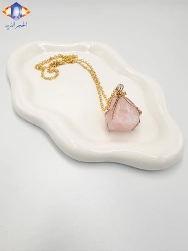 تعليقه حجر الكوارتز الوردي الطبيعي الخام مع سلسال...