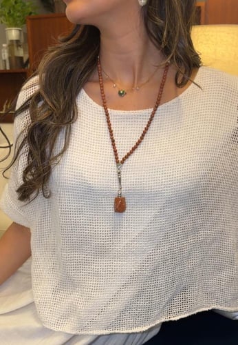 عقد و سبحة حجرالرمل الذهبي لطبيعي الكريم مع توله ح...