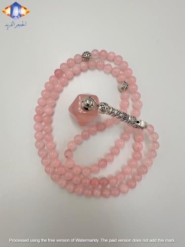 عقد و سبحة حجر الكوارتز الوردي الطبيعي الكريم مع ت...