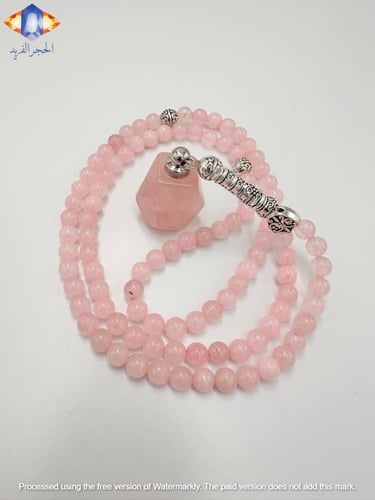 عقد و سبحة حجر الكوارتز الوردي الطبيعي الكريم مع ت...