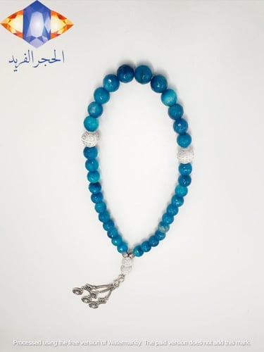 سبحة حجر العقيق الأزرق الداكن الكريم الطبيعي