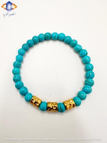 سوار حجر الفيروز الطبيعي الكريم مع اكسسوار ذهبي إس...
