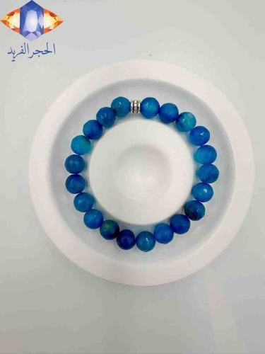 سوار حجر العقيق الأزرق الغامق المضلع الطبيعي الكري...