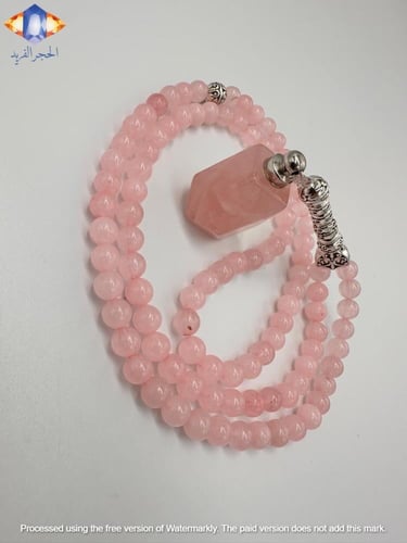 عقد و سبحة حجر الكوارتز الوردي الطبيعي الكريم مع ت...