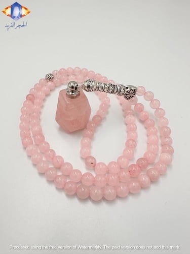 عقد و سبحة حجر الكوارتز الوردي الطبيعي الكريم مع ت...