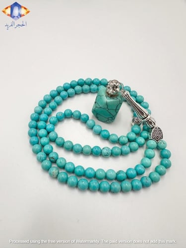 عقد و سبحة حجر الفيروز الطبيعي الكريم مع توله حجر...