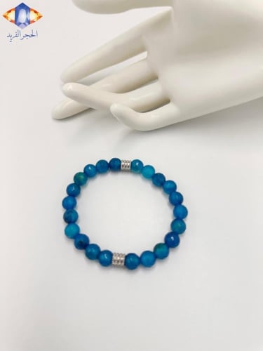 سوار حجر العقيق الأزرق الزاهي المضلع الكريم .
